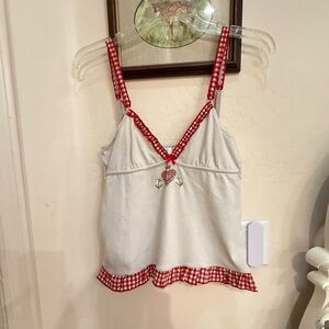 RARE Vive Maria vintage white tank top red gingham trim. Oktoberfest collection